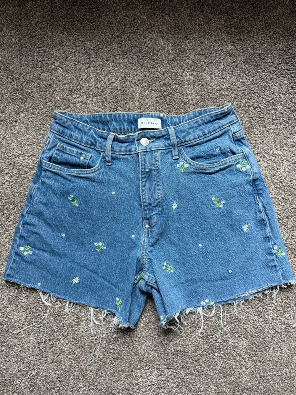 Floral cut off denim shorts